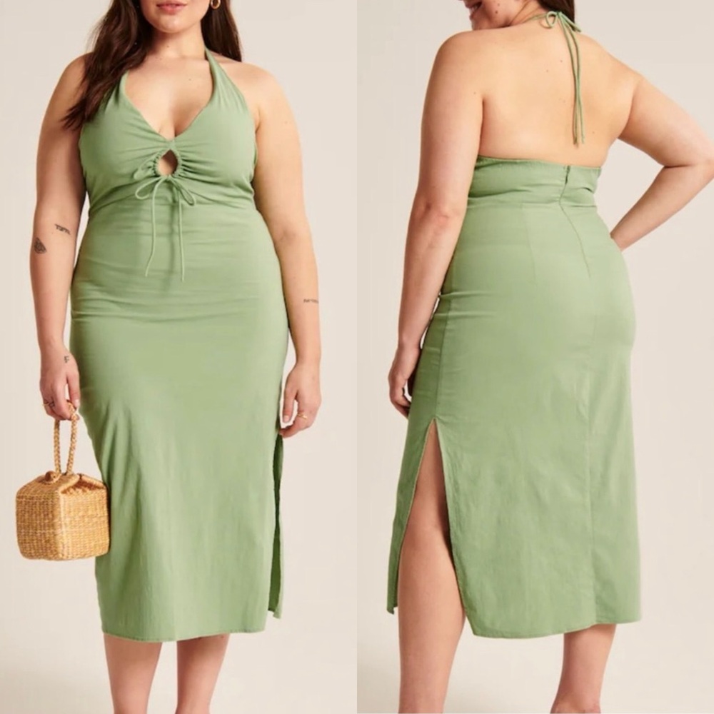 Abercrombie & Fitch Light Green Halter Midi Dress